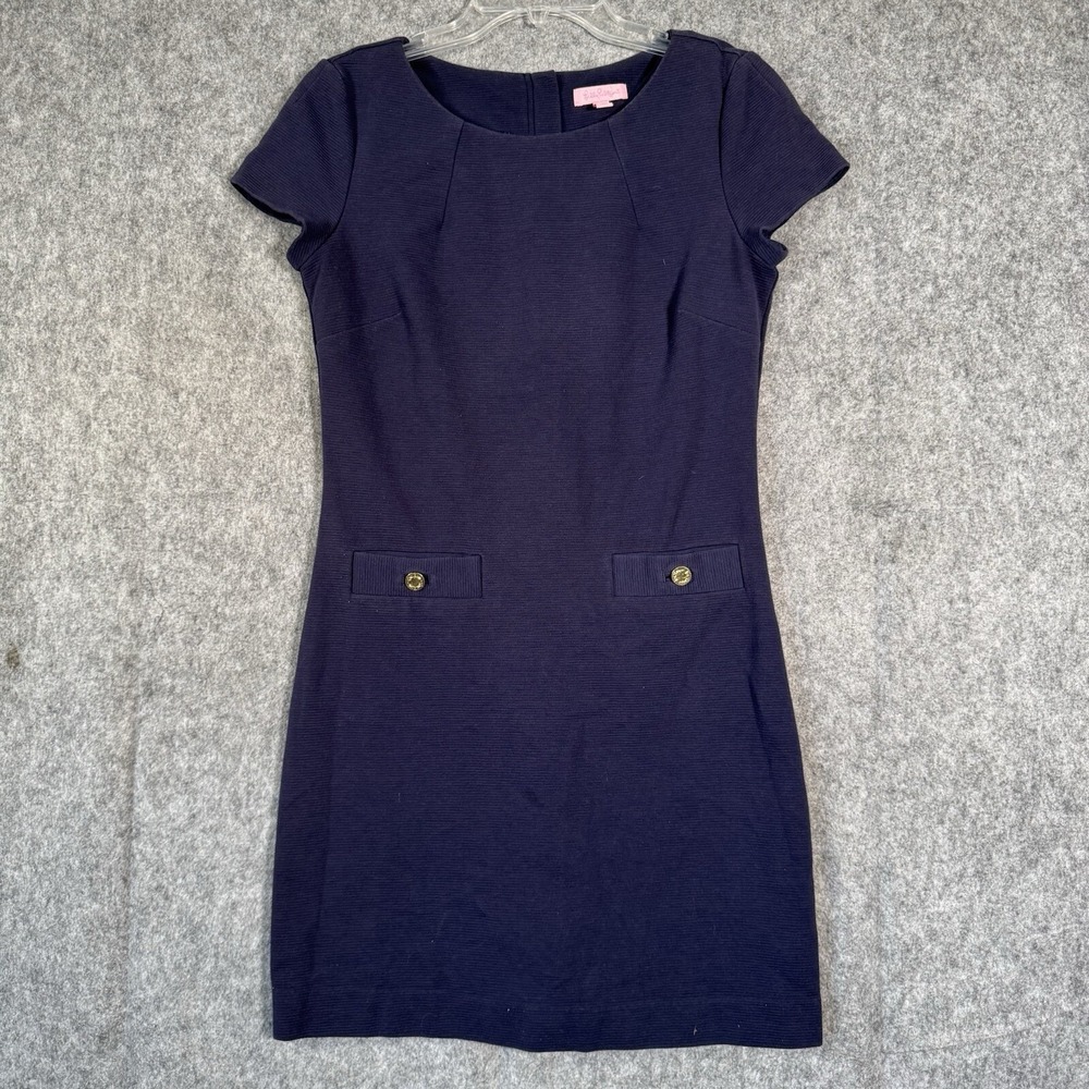 Lilly Pulitzer Layton Shift Dress Size Small True Navy Mini Ribbed Nautical‎